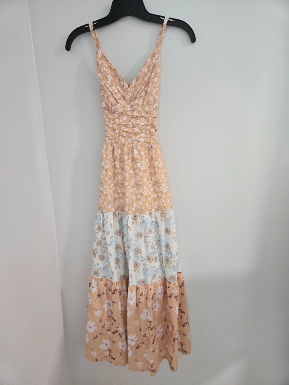 Sunny Spirit Women’s Floral Patchwork Maxi Dress Small Boho Spaghetti Strap Chic